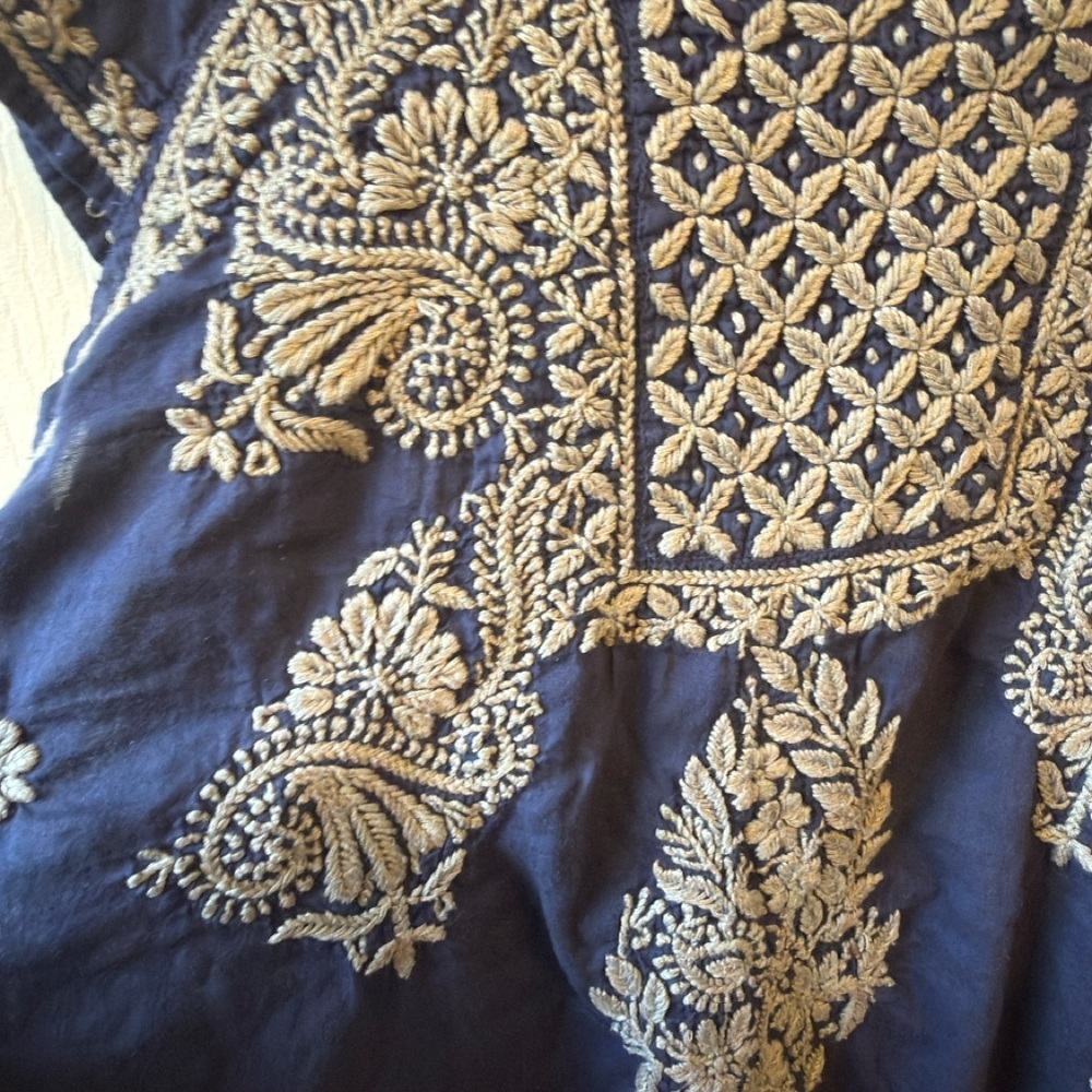Fettish Navy Blue Embroidered Boho Blouse | Peasant Tunic Top - Picture 5 of 7